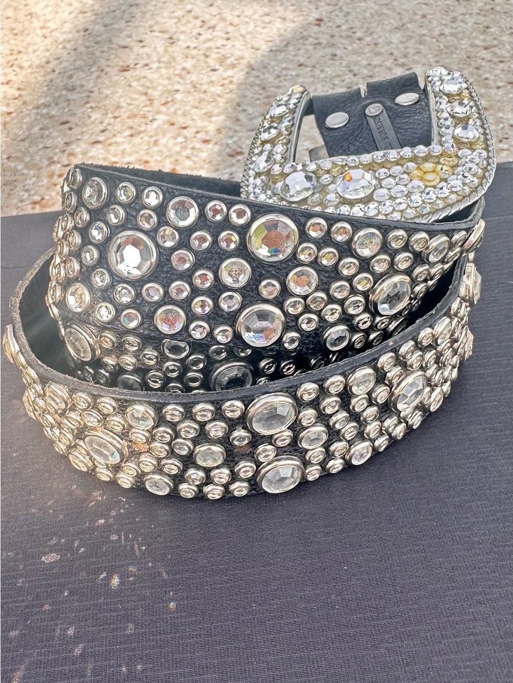Michael Morrison Embellished Black Crystal Western Belt. Fits  29-34 waist - Picture 5 of 12